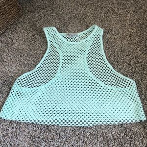 Neon teal crop racer tank